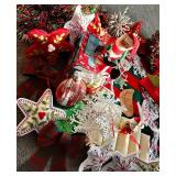 LR - Large Assortment of Christmas Decor with Ornaments, Bows, and Figurines