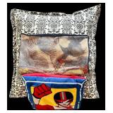 LR - Set of 2 Throw Pillows with Cartoon and Floral Designs and 1 Goose-Themed Pillow Cover