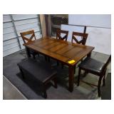 Table, 66x36, Bench, & (4) Chairs...