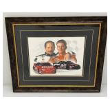 Collectible Dale Earnhardt And Dale Earnhardt Jr Framed Behind Glass Print 19" x 23 1/2"