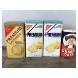 4 - Vintage Collectible Tins - 3 Nabisco Saltine Crackers & 1 Old Fashioned Quaker Oats
