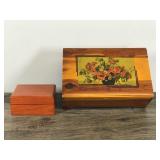 Vintage Wooden Box with Flower Design on Top & Citizen Wooden Watch Box