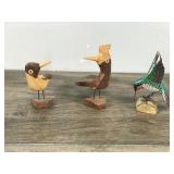 3 - Hand Carved Wooden Bird Figurines
