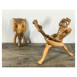 2 - Hand Carved Wooden Elephant Figurines