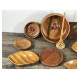 Large Lot of Wooden Dishes - Bowls - Wheelbarrow Nut Bowl  and More