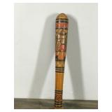 Colorful Hand Carved Aztec Wood Bat Pinata Stick Mexican Hand Painted Wooden 15.5” Long