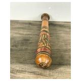 Colorful Hand Carved Aztec Wood Bat Pinata Stick Mexican Hand Painted Wooden 15.5” Long