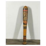 Colorful Hand Carved Aztec Wood Bat Pinata Stick Mexican Hand Painted Wooden 15.5” Long