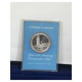 United Nations 25th Anniversary Commemorative Solid Sterling Silver Medal - Minted for the United Nations by the Franklin Mint