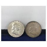2 - Franklin Silver Half Dollars - see description for more info