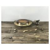 Vintage Spoons, Knives, Forks, Platter, Creamer and Tea Ball - Possible Silver Content in Dishware - see description for more info