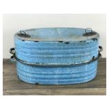 Antique Blue & White Graniteware X-Large Vintage LISK Enamelware Roasting Pan
