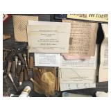 Quilting Books - Sewing Thread - Crochet Cotton - Needles - Small & Large Pin Cushion - Thimble - Vintage Wooden Bobbins and More