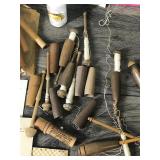 Quilting Books - Sewing Thread - Crochet Cotton - Needles - Small & Large Pin Cushion - Thimble - Vintage Wooden Bobbins and More