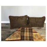 2 - Pillows with Bear and Moose and Table Top Tapestry Runway with Moose, Bears and Cabin