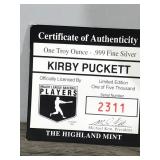 Kirby Puckett Minnesota Twins One Troy Ounce .999 Fine Silver Coin - The Highland Mint - SN#2311