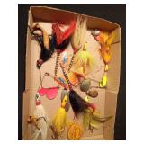 Box of spinners, lures and a tin of hooks