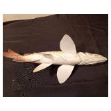 Signed hand carved Northern Pike spearing fish decoy by R. Whittier