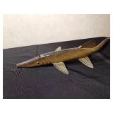 Signed hand carved Garr spearing fish decoy by R. Whittier