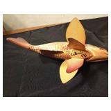 Signed hand carved wood sunfish spearing fish decoy by R. Whittier