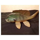 Signed hand carved wood sunfish spearing fish decoy by R. Whittier