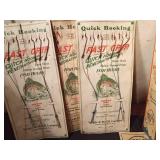 Box of vintage spinners and hooks on original cards and more