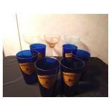 6 Hornsby Pub Draft cobalt blue glasses and 3 margarita glasses