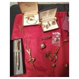 Basket of jewelry and more including 14K GF and gold dust