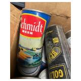 Large Box of Vintage Beer Cans- Leinenkugel, Olympic, Schmidt, Schell