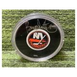 Bryan Trottier Signed New York Islander Logo Pucks- 524 Goals 1975-1994