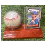 Rafael Palmeiro Autographed Baseball & 1987 Rated Rookie in Wooden Stand