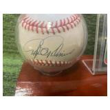 Rafael Palmeiro Autographed Baseball & 1987 Rated Rookie in Wooden Stand
