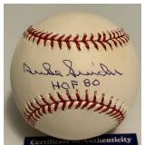 Duke Snider Auto Ball PSA COA Inscribed "HOF 80" Rawlings OMLB Selig Ball