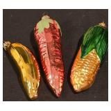 LL-CL - Set of 12 Kurt S. Adler Handcrafted West German Fruit and Vegetable Glass Ornaments in Basket