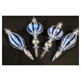 LL-CL - Set of 4 Blue and Silver Glass Christmas Ornaments