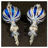 LL-CL - Set of 4 Blue and Silver Glass Christmas Ornaments