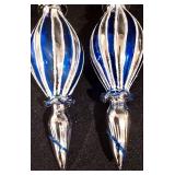 LL-CL - Set of 4 Blue and Silver Glass Christmas Ornaments