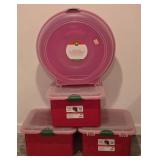 LL-CL - Set of 3 Red Storage Totes with Lids and 1 Holiday Wreath Storage Box