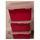 LL-CL - Set of 3 Red Storage Totes with Lids and 1 Holiday Wreath Storage Box