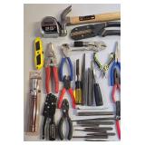 G - Large Hand Tool Assortment Including Pliers, Screwdrivers, Wrenches, Crimpers, and Level