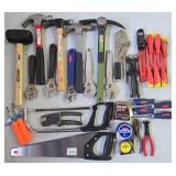 G - Large Hand Tool Collection Including Hammers, Wrenches, Screwdrivers, and Saws