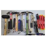 G - Large Hand Tool Collection Including Hammers, Wrenches, Screwdrivers, and Saws