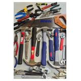 G - Collection of Hand Tools Including Hammers, Wrenches, Pliers, and Irwin Handsaw