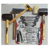 G - Mixed Hand Tool Lot with Wrenches, Pry Bars, and Mallets