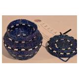 LL-TR - Set of 3 African Beaded & Woven Art Pieces: Jella Bowl, Multicolored Canister, Metal Wire Rosary with Case