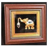 LL-TR - Holiday and Decorative Collectibles Lot: Framed Elephant, Sleigh, Candle, Snowman Ornament, Glass Angel