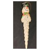 LL-TR - Holiday and Decorative Collectibles Lot: Framed Elephant, Sleigh, Candle, Snowman Ornament, Glass Angel