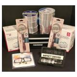 G - Workshop Lot with Metal Tool Organizer, Safety Gear, Tape, Magnifiers, Impact Driver Kits