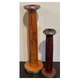 S - Lot of 2 Vintage Wooden Textile Spools and 3 Handcrafted Wooden Trees