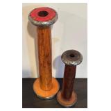 S - Lot of 2 Vintage Wooden Textile Spools and 3 Handcrafted Wooden Trees
